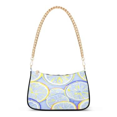 Imagem de Linda bolsa de ombro colorida com corrente de limões, bolsa média com estampa artística, bolsa Hobo feminina para uso diário ou noturno