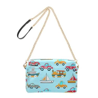 Imagem de Joitme Bolsa tiracolo feminina bolsa de celular colorida veículos de transporte azul PU bolsa de ombro com alça de corrente