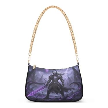 Imagem de Bolsa de ombro roxa com corrente de ombro com estampa artística de guerreiro para uso diário ou festa