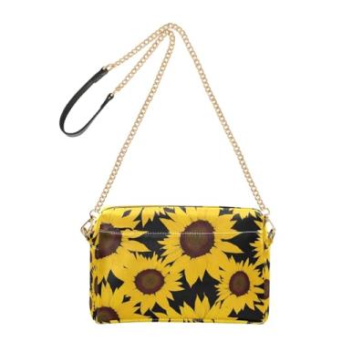 Imagem de Joitme Girassóis amarelos brilhantes preto transversal bolsa feminina alça de couro PU bolsa de ombro bolsa para celular bolsa bolsa de celular