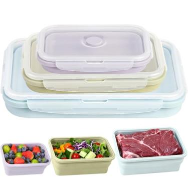 Imagem de Recipientes de alimentos grandes dobráveis com tampas para acampamento e viagens | Tigelas de armazenamento de silicone à prova de vazamento, 2000 ml/1200ml/800 ml, lava-louças, microondas e freezer