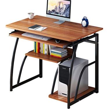 Imagem de Mesa de computador com bandeja de teclado, mesa de estudo para laptop com suporte de unidade principal, mesa de mesa com prateleira, para escritório em casa, 70 x 40 x 71 cm. (marrom)