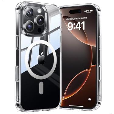 Imagem de Lantazi Capa transparente para iPhone 16 Pro Max compatível com MagSafe e controle de câmera, proteção magnética contra quedas de grau militar antiamarelamento, capa magnética fina à prova de choque