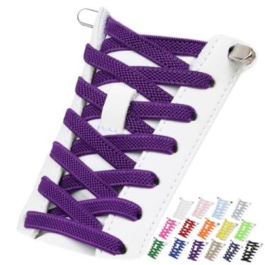 Imagem de Puzeam 2 pares de cadarços elásticos sem cadarço para tênis, cadarços sem amarração para adultos e crianças, Roxa, 47 Inch ( 120cm )