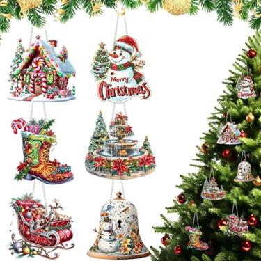 Imagem de Conjunto de 6 peças de enfeites de Natal, decorações pendentes para decoração de pingentes de árvore de Natal, ideias fofas de troca de presentes, decoração de casa interna de festa de inverno