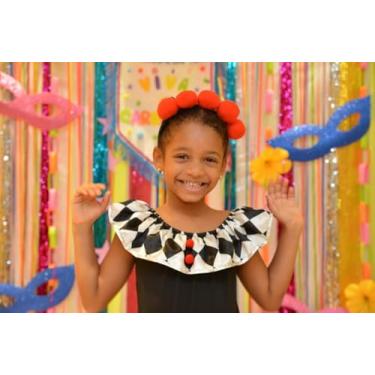 Imagem de Fantasia Colombina Infantil Carnaval, Vestido Preto e Branco Xadrez com Babado, Roupa para Crianças - Tam M 6 anos