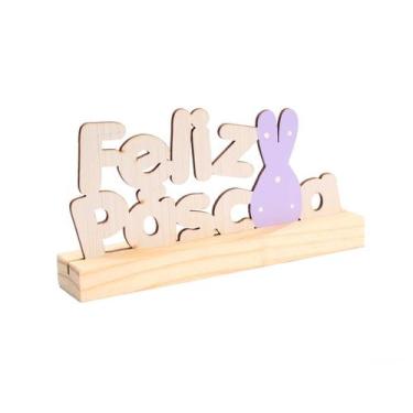 Imagem de Enfeite Totem Feliz Pascoa Coelho Madeira Pinus - Maryland Decor, Feli