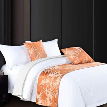 Imagem de Lençol de cama de hotel lençol de cama de poliéster jacquard luxuoso confortável toalha de pé resistente à cor proteção de cama para cama de casal queen king size laranja||somente 2 fronha 50 x 50 cm