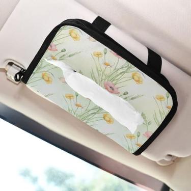 Imagem de SEHANY Porta-lenços de papel de carro floral fofo colorido, caixa de lenços para carro, viseira solar, porta-guardanapos retangular, dispensador de máscara de carro, caixa de lenços para veículos