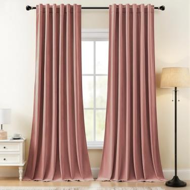 Imagem de Cortinas de veludo de 272 cm de comprimento para quarto de meninas, cortina de veludo rosa rosa empoeirada com isolamento térmico para sala de estar, bolso traseiro para varão, L152 x C108, 2 painéis