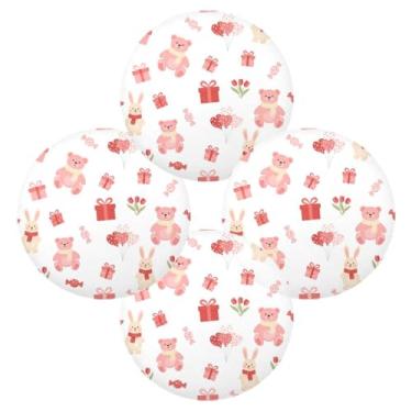 Imagem de Wassud Jogo americano conjunto de 4 tapetes redondos de ursos e coelhos para cozinha e jantar tapetes laváveis resistentes ao calor para decoração de mesa 39 cm