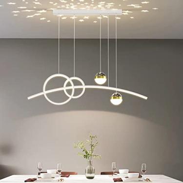 Imagem de Luminária pendente de LED para mesa de jantar, com intensidade ajustável e controle remoto, lustre com altura regulável para sala de estar, sala de jantar e cozinha (Branco, 100 cm de compri