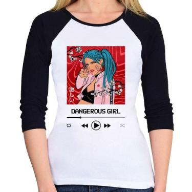 Imagem de Baby Look Raglan Dangerous Girl Manga 3/4 - Foca na Moda, Branco, Pret