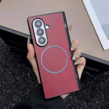 Imagem de Capa magnética para Samsung Galaxy Z Fold 7 5 4 3, compatível com Galaxy Z Fold6 e Fold7, com carregamento sem fio (vermelha).