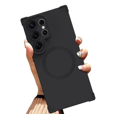 Imagem de AIGOMARA Capa magnética para Samsung Galaxy S25 Ultra de 6,9 polegadas [compatível com MagSafe] Capa protetora de TPU macio preto sólido com cantos reforçados à prova de choque para mulheres e homens