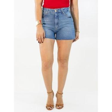 Imagem de Short Feminino Jeans Azul Cintura Alta Barra Desfiada Anticorpus-Feminino