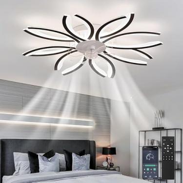 Imagem de Ventilador de teto Alexa Moderno com Luz, Reversível, 6 Velocidades, Silencioso, Timer, Memória, LED, para Sala de Estar, Preto, Controle Remoto + Aplicativo