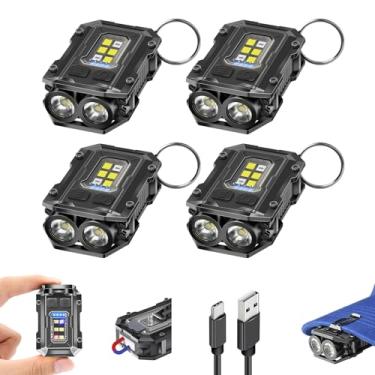 Imagem de VOHIVI Pacote com 4 porta-chaves EDC – Mini chaveiro super brilhante com clipe de chapéu, base magnética, luzes recarregáveis de bolso pequeno para emergência, atividades ao ar livre, cachorro de