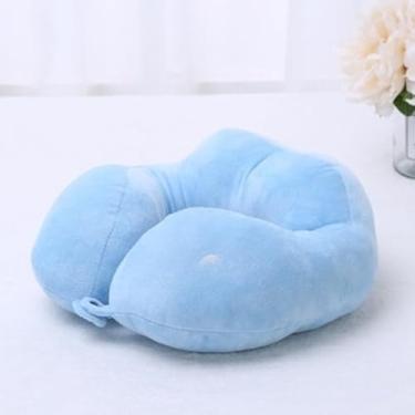 Imagem de Almofada de Pescoço de Pelúcia Super Macia e Confortável Ideal para Viagem Avião Carro Escritório e Descanso Diário (Azul Claro)