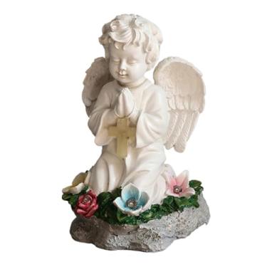 Imagem de IEUDNS Estátua de Anjo de Jardim, Escultura de Anjo Ajoelhado, Decoração Solar de Resina para Jardim, Decoração para Gramado, Quintal, Presente de