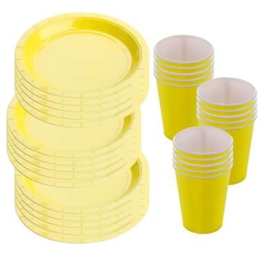 Imagem de Kit Festa 60 Peças - Pratos e Copos de Papel 18cm e 270ml - Descartáveis para Aniversário e Eventos(Amarelo)
