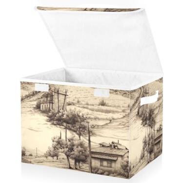 Imagem de Blueangle Cestos de armazenamento Tuscan House com tampas, 42 x 32 x 30 cm, grande cesta organizadora dobrável para decoração de escritório e armário (64)