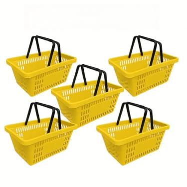 Imagem de Kit com 5 Cestas Plásticas de Compra 15L - Ideal para Supermercado, Feira e Mercado, Resistente e Prática para Transporte de Produtos(amarela)