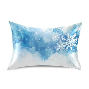 Imagem de Blueangle Fronha de cetim com flocos de neve caindo para cabelo e pele, fronha de seda, tamanho Queen (50,8 x 76,2 cm) - Capas de almofada de cetim refrescantes com fecho de envelope (64)