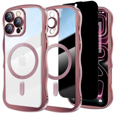 Imagem de Misscase Capa projetada para iPhone 16 Pro Max de 6,9 polegadas, com protetor de tela de privacidade*1, linda capa com moldura ondulada com protetor de lente de câmera, compatível com MagSafe Plating