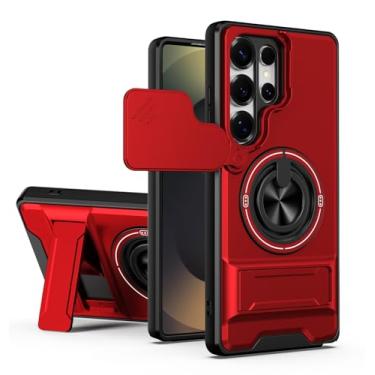 Imagem de SORAKA Capa para Samsung Galaxy S25 Ultra com suporte,proteção de lente com janela e capa dupla de PC e TPU compatível com suporte magnético para carro