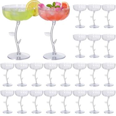 Imagem de Yiyiring 24 peças de copos de martini destacáveis com flores, copos de coquetel de plástico de 200 ml, borda de flor, ondulado, copo de champanhe, cupê inquebrável para vinho, casamento, festa dos