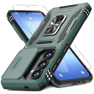 Imagem de DEERLAMN Capa para Samsung Galaxy S26 de 6,3 polegadas com capa deslizante para câmera + protetor de tela (1 unidade), anel giratório com suporte militar capa protetora à prova de choque - verde