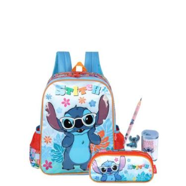 Imagem de Kit Mochila de Costas Stitch e Angel E Estojo Duplo Infantil, Azul