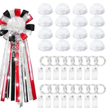 Imagem de Yinkin Kit de 32 peças de LED para mães de 16,5 cm, flores de seda branca e cordão de luzes de LED, artesanato faça você mesmo para casa, evento, futebol, crisântemo, artigos de festa