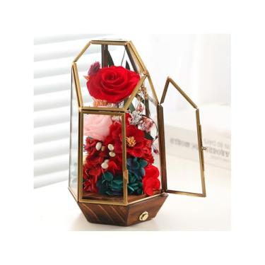 Imagem de Presentes de flores de Natal para mãe, avó, rosas preservadas em cúpula de vidro, presentes de rosas para esposa, mulheres, melhor amiga/rosa vermelha