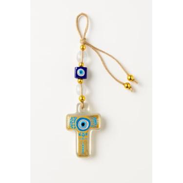 Imagem de Decoração de parede feita à mão com olho turco de vidro — proteção espiritual e decoração de casa boho — presente de inauguração — tamanhos pequenos e grandes (cruz pequena)