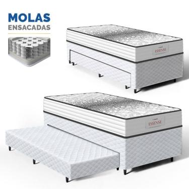 Imagem de Cama Box com Colchão de Molas Ensacadas Double Face Essence Probel + Auxiliar de Espuma Unique Solteiro 88cm