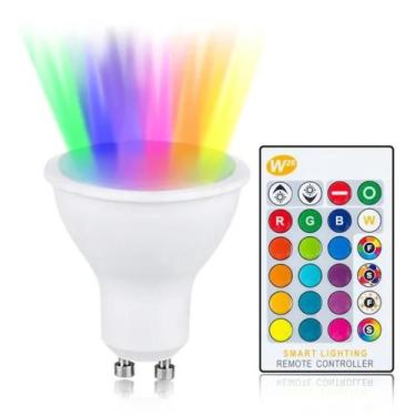 Imagem de Lâmpada LED RGB 10W GU10 Com Controle Remoto, 16 Cores, Luz Ambiente P
