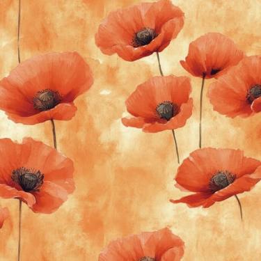 Imagem de HelloWall Papel de parede floral laranja autoadesivo 44,5 x 203,2 cm para locatário flores pintadas papel de parede decorativo para quarto