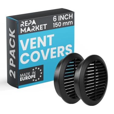 Imagem de Repa Market Tampa de saída de ar redonda preta de 15 cm (abertura) - Pacote com 2 - Grelha com venezianas de plástico - Ventilação Soffit com tela de malha - dutos HVAC, teto, ventilação de parede