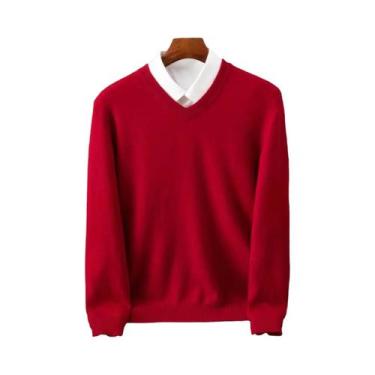 Imagem de Suéter Masculino De Lã Merino 100% Com Gola V, Manga Longa, Casual Ele