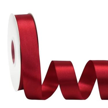 Imagem de Simplegoal Fita de cetim vermelho vinho dupla face 2,5 cm x 50 metros fitas de poliéster vinho tinto para embrulho de presente fita de tecido para artesanato, buquê de flores, costura, artes