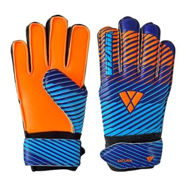 Imagem de Vizari Luvas de goleiro de futebol Saturn F.P. com suporte de dedo - Azul/Laranja, Tamanho 10 | Luvas de goleiro embutidas com proteção contra os dedos | Luvas de futebol de palma de espuma Duplatex