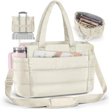 Imagem de RAINSMORE Bolsa feminina leve, acolchoada com compartimentos para trabalho, viagens, academia, off-white