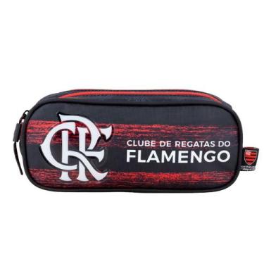 Imagem de Estojo Flamengo Duplo Infantil Escolar Rubro Negro Oficial Cor:Preto, 