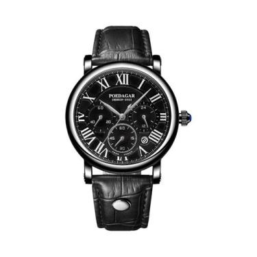 Imagem de Relógio De Pulso Masculino De Luxo À Prova d'Água Em Couro Cronógrafo 