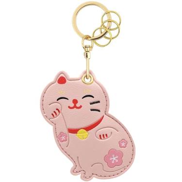 Imagem de Capa MC Fashion de couro PU compatível com AirTag, estojo de rastreador GPS fofo de gato e cachorro de estimação, chaveiro (gato rosa)