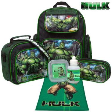 Imagem de Mochila Masculina Juvenil Hulk Preta com Lancheira Toys 2U