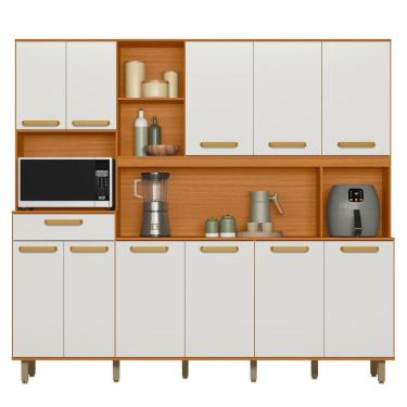 Imagem de Kit Armário Cozinha Pilar 11 Portas Freijó Off White Poliman