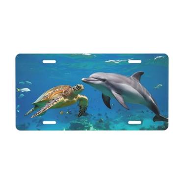 Imagem de Placa decorativa para golfinhos e tartarugas marinhas. Placa de metal para carro. Etiqueta de vaidade. Placa de carro de alumínio Noverlty impermeável Colorfast 30 × 15 cm